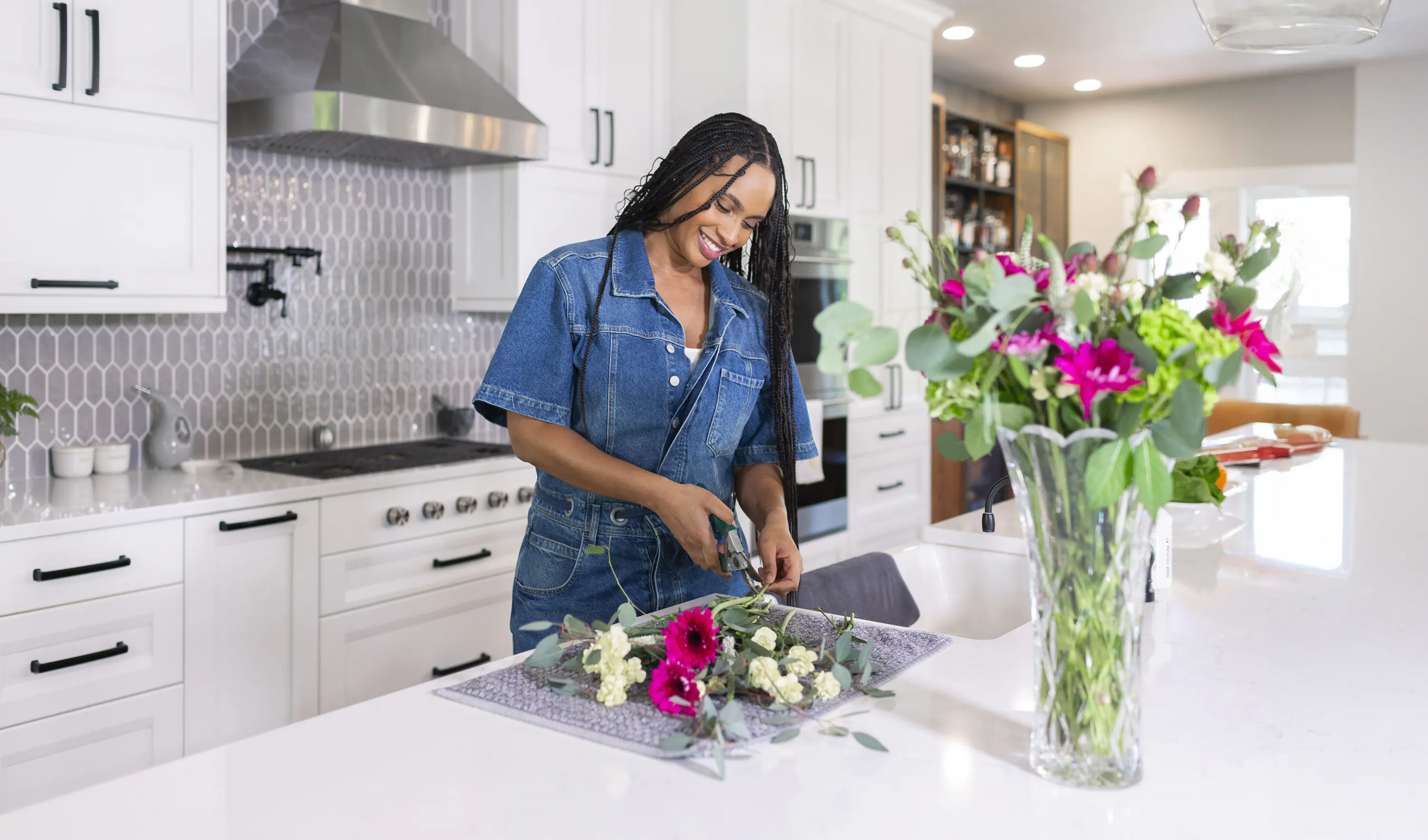 Bright kitchen with white cabinets